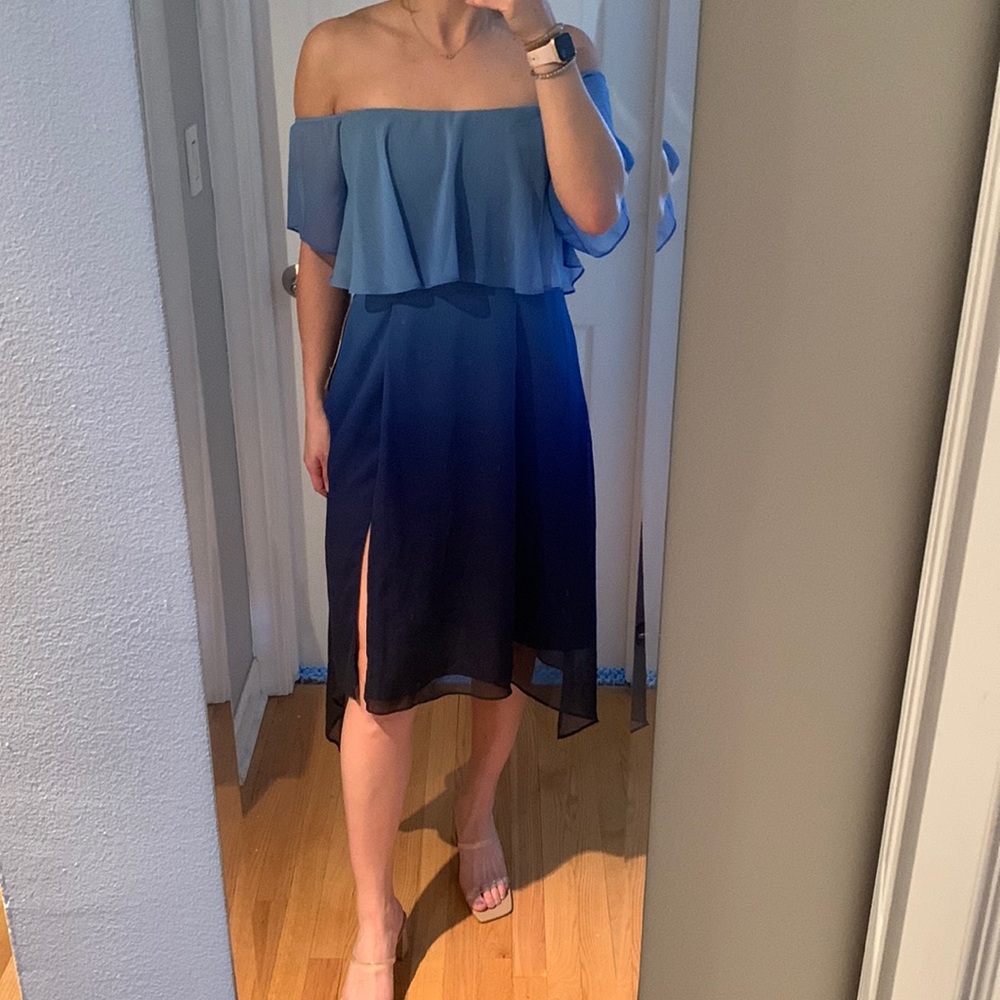 Off the shoulder blue ombré dress